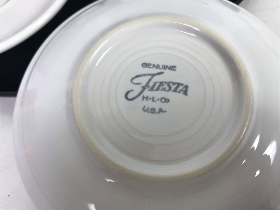 (6) Fiesta From Homer Laughlin White Cups And Saucers And Vintage Moire Glaze Kyes Handmade Tray Pasadena, CA [Photo 6]