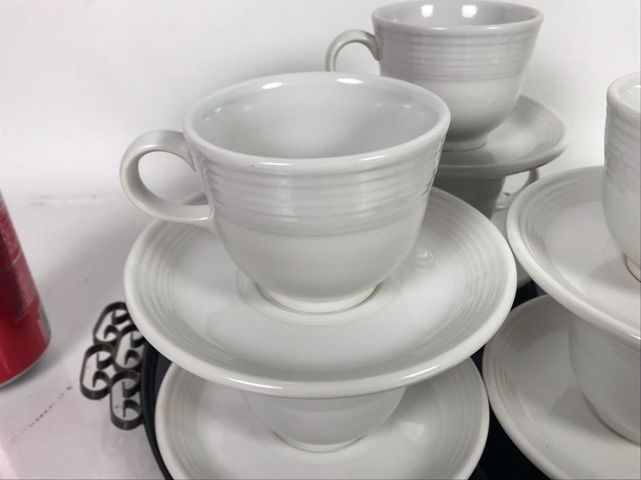 (6) Fiesta From Homer Laughlin White Cups And Saucers And Vintage Moire Glaze Kyes Handmade Tray Pasadena, CA [Photo 5]