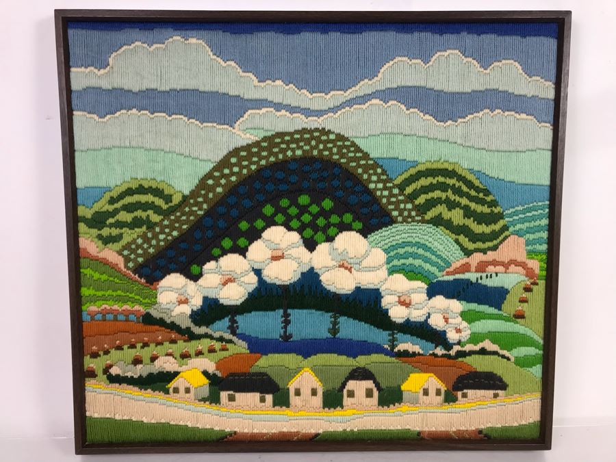 Colorful Needlepoint Landscape Artwork 22W X 20H [Photo 3]