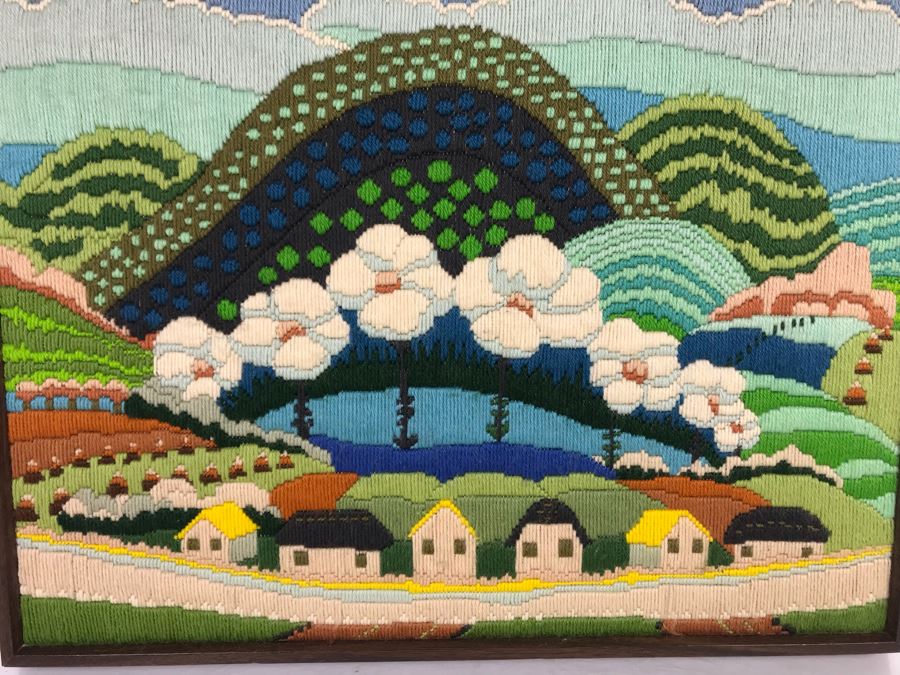 Colorful Needlepoint Landscape Artwork 22W X 20H [Photo 4]