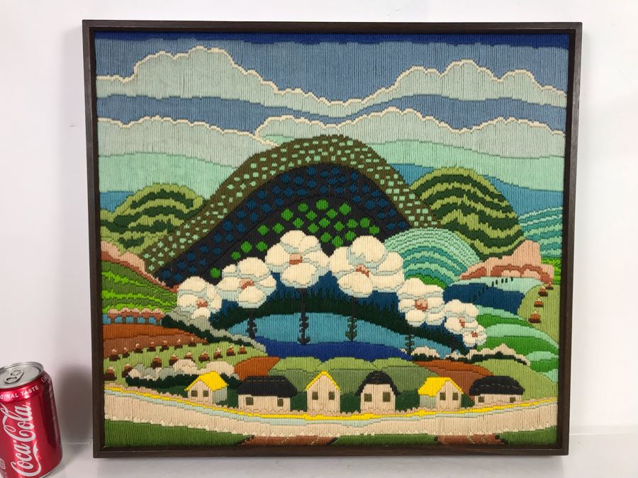 Colorful Needlepoint Landscape Artwork 22W X 20H [Photo 2]
