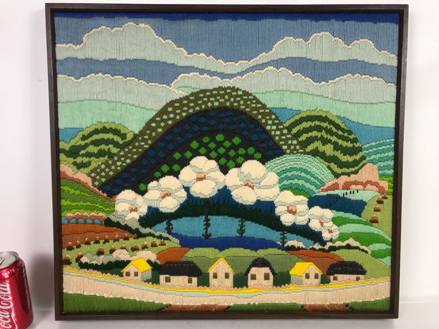 Colorful Needlepoint Landscape Artwork 22W X 20H [Photo 1]
