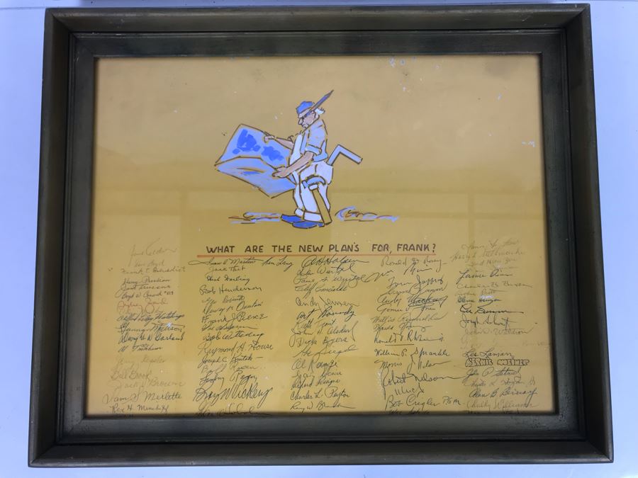 Framed Handmade Frank J. Pierce Hollywood Movie Studio Retirement Certificate Signed By Staff 23W X 18.5H [Photo 1]
