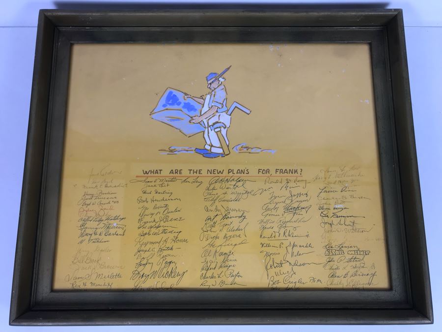 Framed Handmade Frank J. Pierce Hollywood Movie Studio Retirement Certificate Signed By Staff 23W X 18.5H [Photo 2]