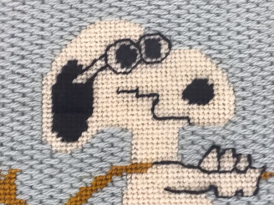 Vintage 1977 Waterskiing Snoopy Needlepoint 13W X 15H [Photo 5]