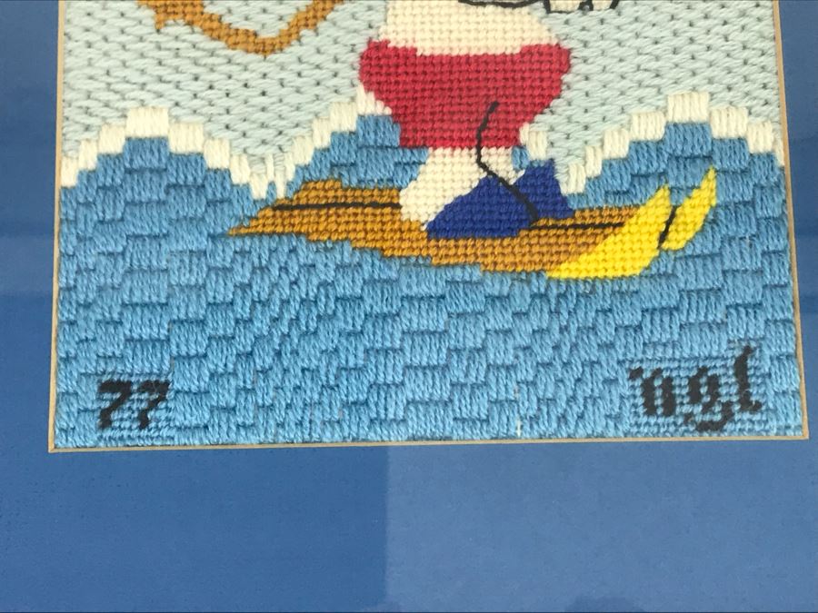 Vintage 1977 Waterskiing Snoopy Needlepoint 13W X 15H [Photo 6]