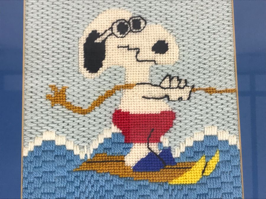 Vintage 1977 Waterskiing Snoopy Needlepoint 13W X 15H [Photo 4]