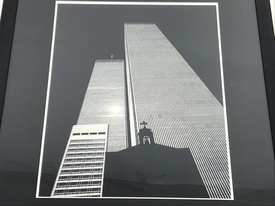Framed B&W Photograph Of Church Shadow Cast Upon The World Trade Center Twin Towers Printed On Kodak Paper Photo Is 10.5W X 13.5H