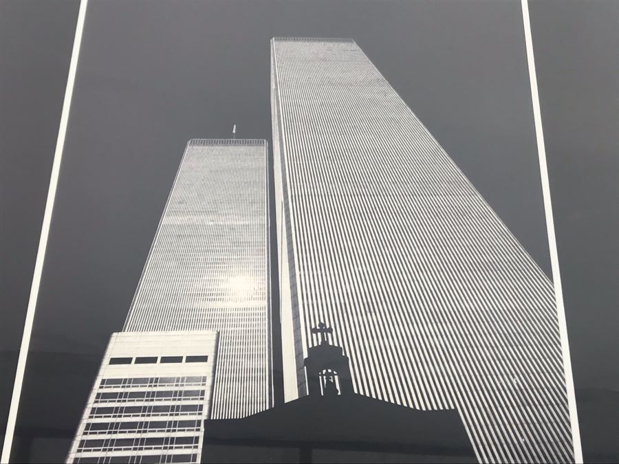 Framed B&W Photograph Of Church Shadow Cast Upon The World Trade Center Twin Towers Printed On Kodak Paper Photo Is 10.5W X 13.5H [Photo 7]