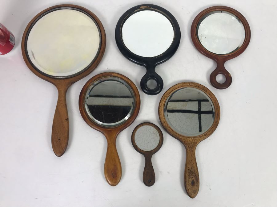 (6) Vintage Handheld Wooden Vanity Mirrors [Photo 1]