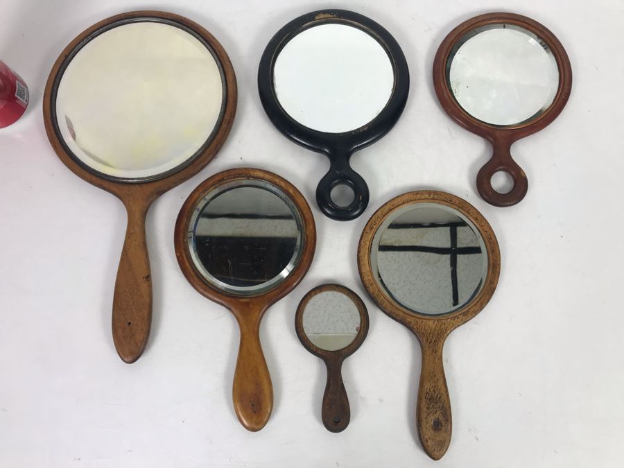 (6) Vintage Handheld Wooden Vanity Mirrors [Photo 2]