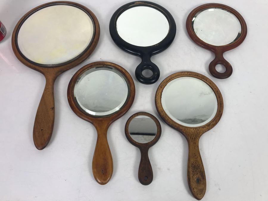 (6) Vintage Handheld Wooden Vanity Mirrors [Photo 3]