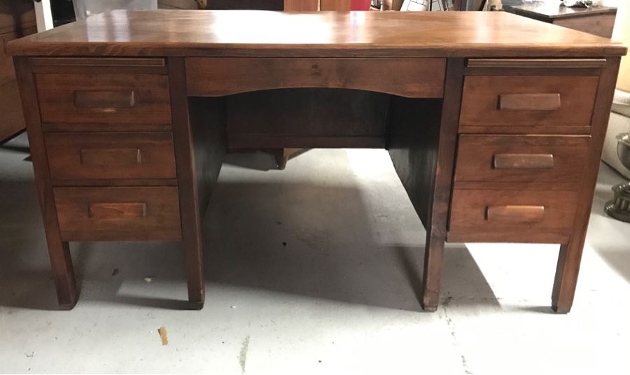 Mid-Century Solid Wood Office Desk 59W X 33.5D X 30H [Photo 2]