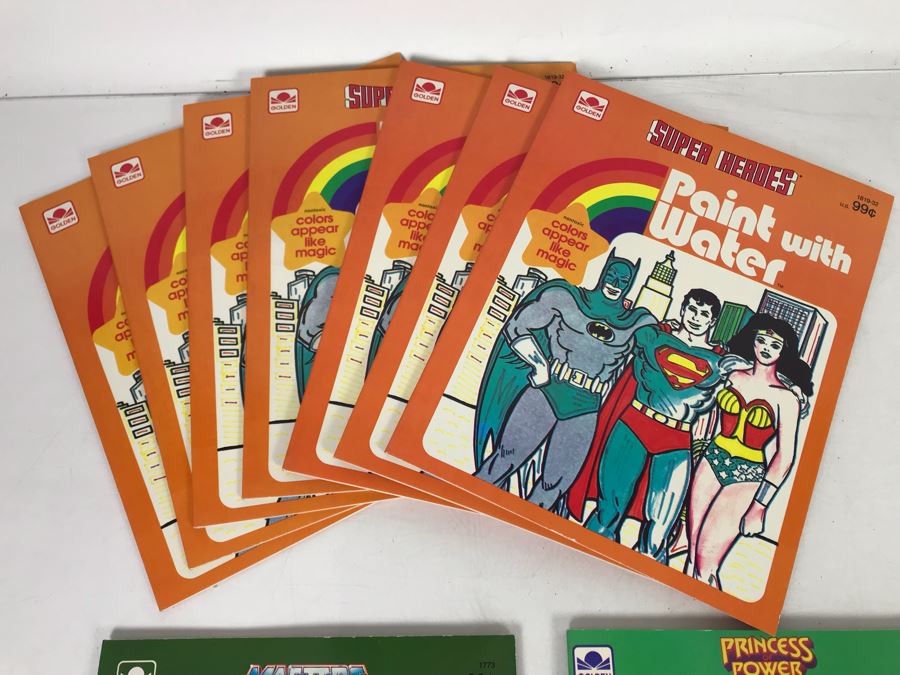 Vintage New Old Stock Paint With Water / Coloring Books: (7) Super Heroes: Batman, Superman, Wonder Woman, (3) Pricess Power And (2) Masters Of The Universe [Photo 6]