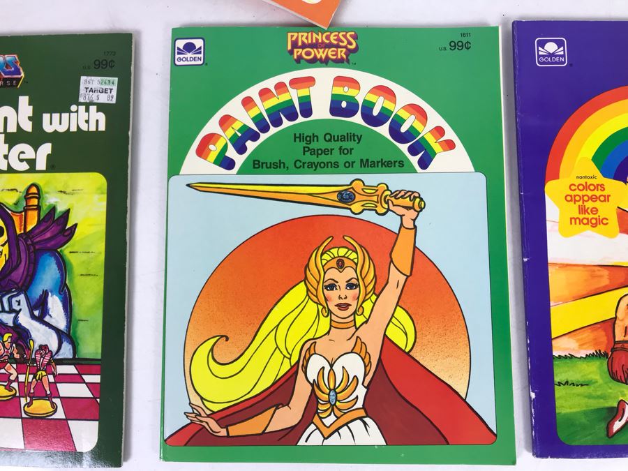 Vintage New Old Stock Paint With Water / Coloring Books: (7) Super Heroes: Batman, Superman, Wonder Woman, (3) Pricess Power And (2) Masters Of The Universe [Photo 4]