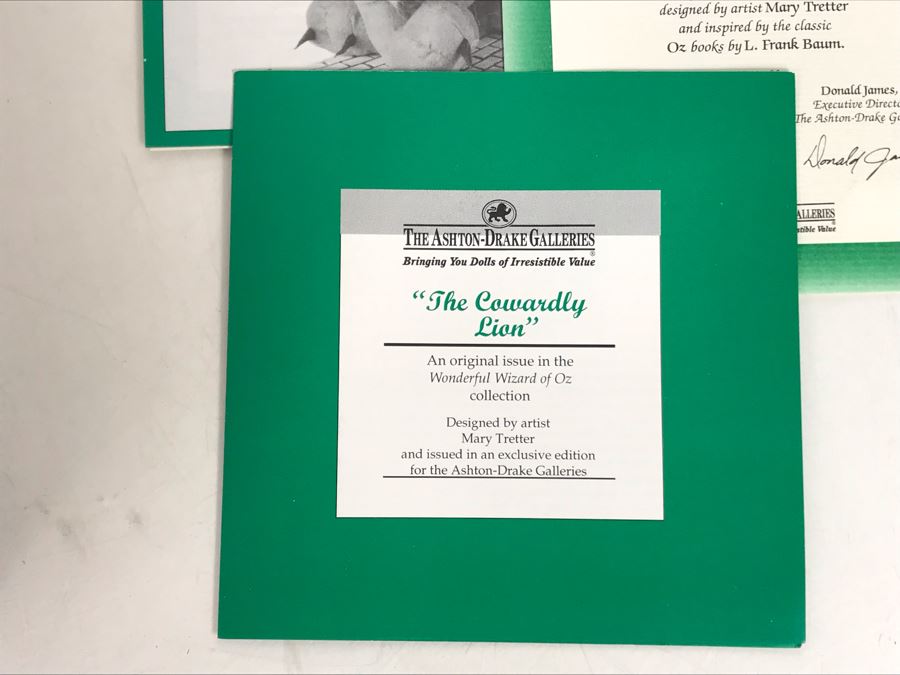 New In Box Ashton-Drake Galleries 'The Cowardly Lion' Doll From The Wonderful Wizard Of Oz Designed By Mary Tretter 11'H [Photo 4]