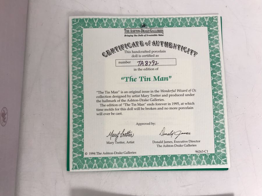 New In Box Ashton-Drake Galleries 'The Tin Man' Doll From The Wonderful Wizard Of Oz 17'H [Photo 10]