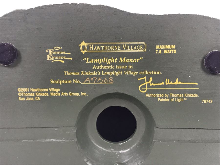 Thomas Kinkade Hawthorne Lamplight Manor Lighted Village Sculpture Figurine (Missing Electric Light Cord) [Photo 8]