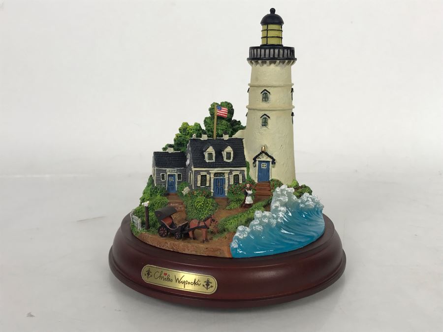 Signed Charles Wysocki Hawthorne Village Lighting The Way Home Lighthouse Sculpture Figurine [Photo 3]