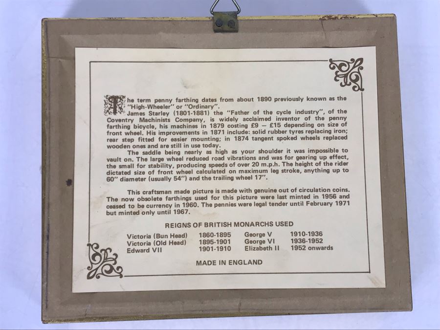 Craftsman Made Penny Farthling Picture Made From Old Coins 6 X 5 [Photo 5]