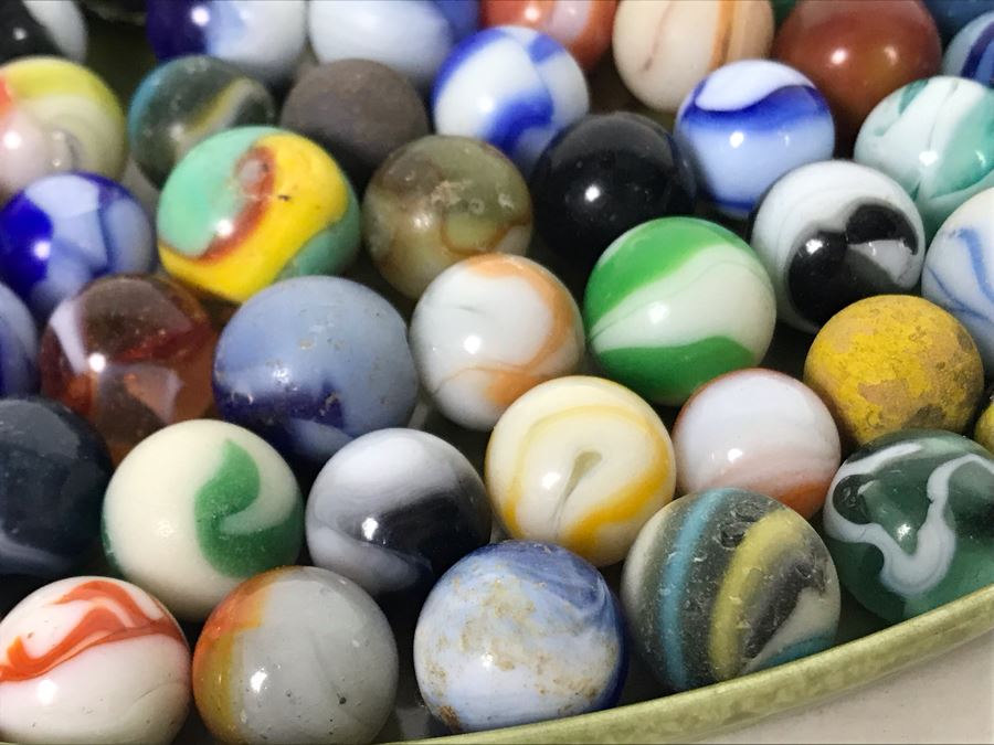 Tray Filled With Vintage Glass Marbles 10'R - See Photos [Photo 6]