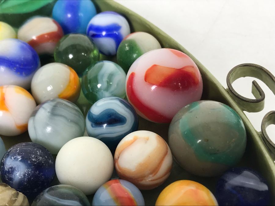 Tray Filled With Vintage Glass Marbles 10'R - See Photos [Photo 19]