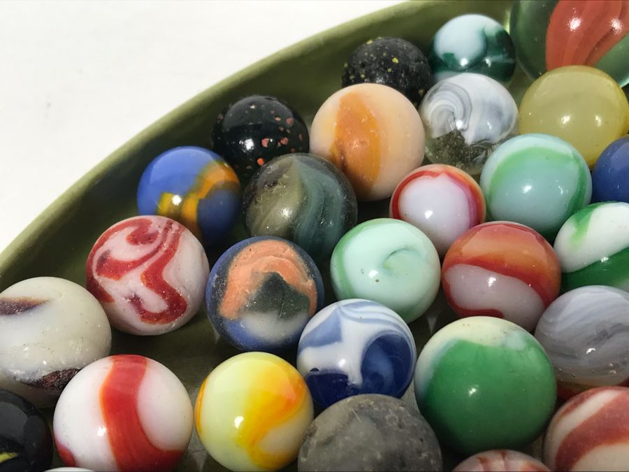 Tray Filled With Vintage Glass Marbles 10'R - See Photos [Photo 16]