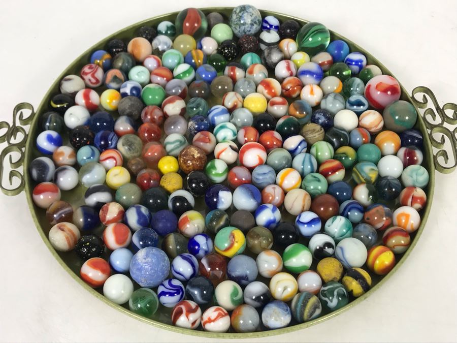 Tray Filled With Vintage Glass Marbles 10'R - See Photos [Photo 1]