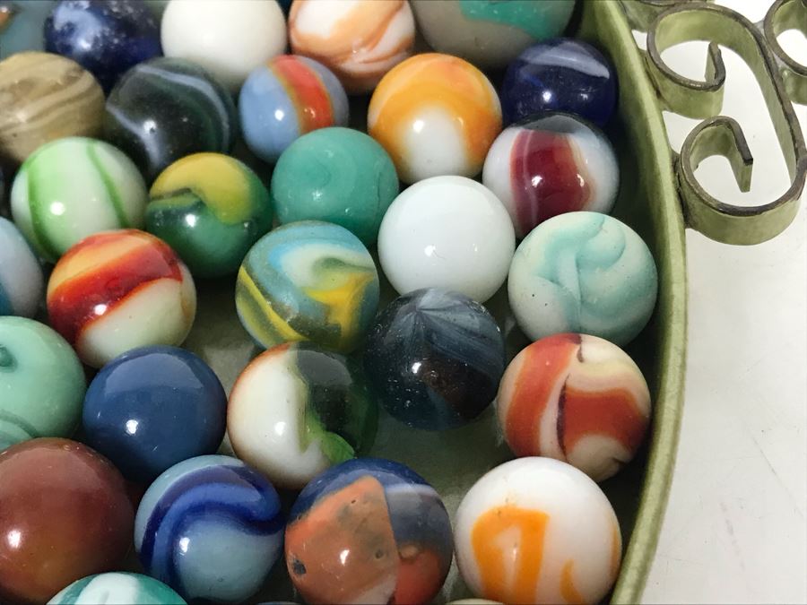 Tray Filled With Vintage Glass Marbles 10'R - See Photos [Photo 11]