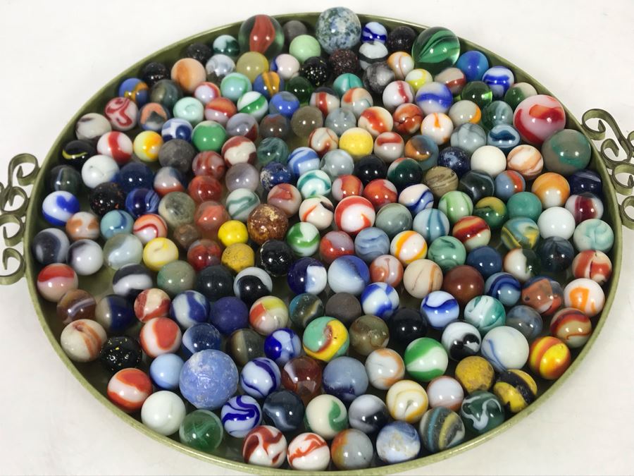 Tray Filled With Vintage Glass Marbles 10'R - See Photos [Photo 4]