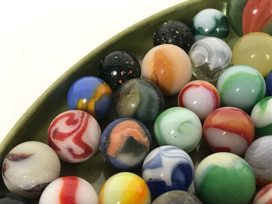 Tray Filled With Vintage Glass Marbles 10'R - See Photos [Photo 23]
