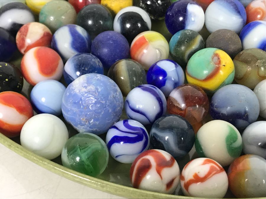 Tray Filled With Vintage Glass Marbles 10'R - See Photos [Photo 7]