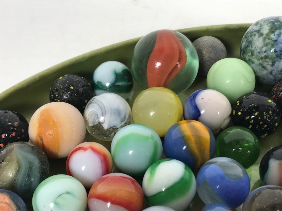 Tray Filled With Vintage Glass Marbles 10'R - See Photos [Photo 22]