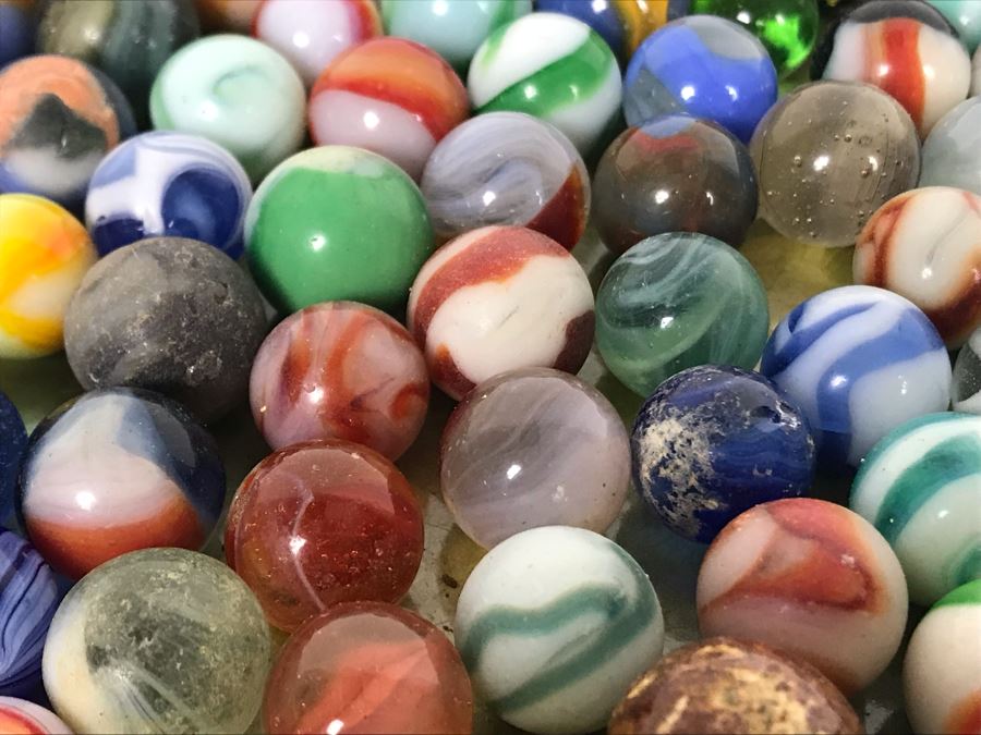 Tray Filled With Vintage Glass Marbles 10'R - See Photos [Photo 14]