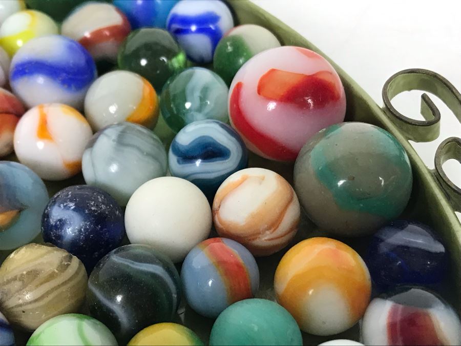 Tray Filled With Vintage Glass Marbles 10'R - See Photos [Photo 12]