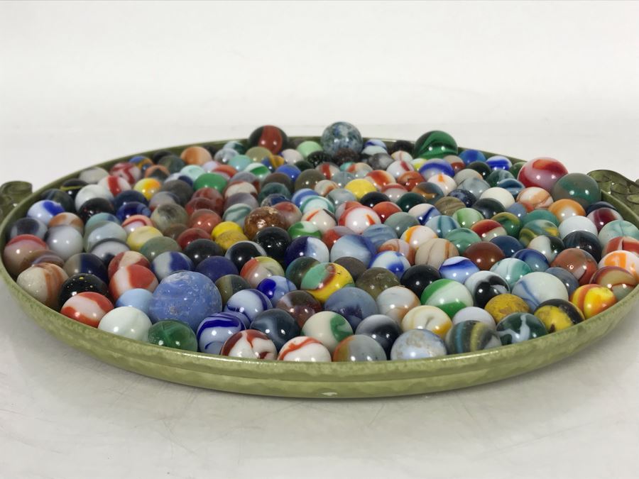 Tray Filled With Vintage Glass Marbles 10'R - See Photos [Photo 26]
