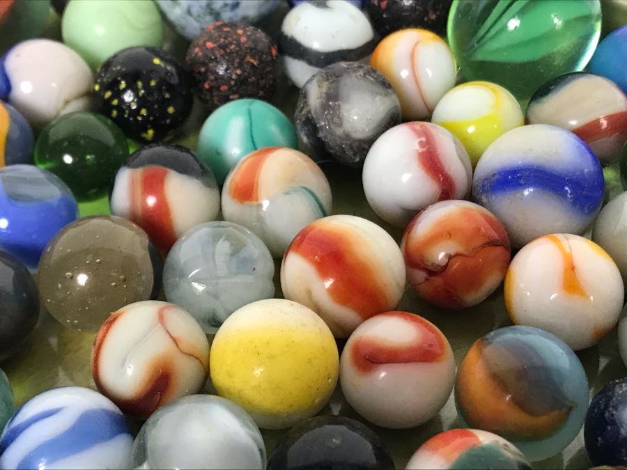 Tray Filled With Vintage Glass Marbles 10'R - See Photos [Photo 18]
