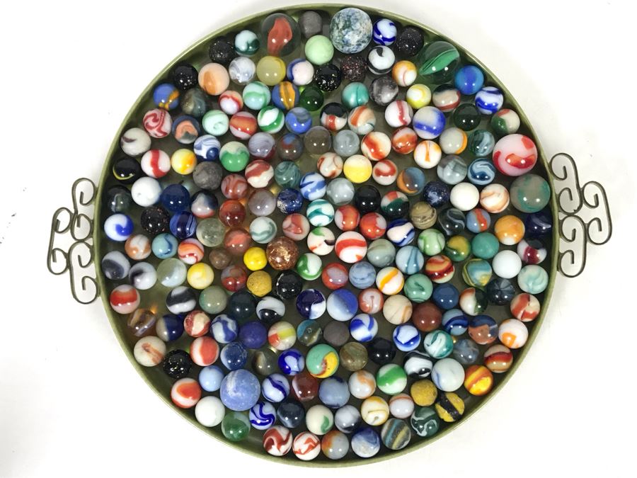 Tray Filled With Vintage Glass Marbles 10'R - See Photos [Photo 3]