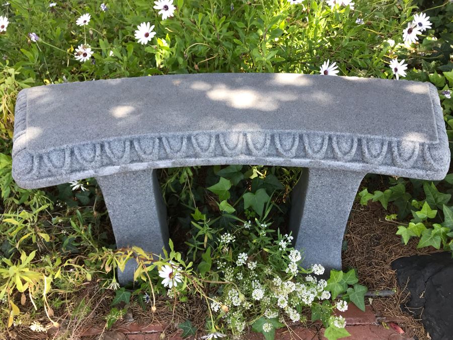 Lightweight Resin 3-Piece Faux Cement Bench 34W X 12D X 15.5H [Photo 2]