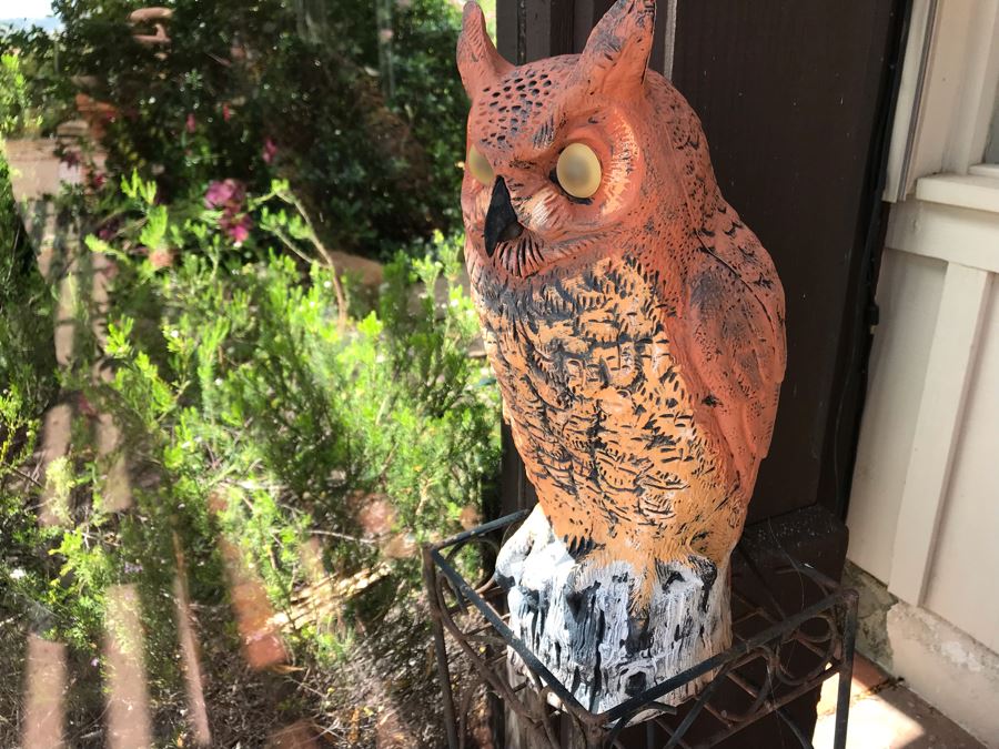 Metal 2-Tier Plant Stand 8W X 28H With Resin Owl Sculpture 16H [Photo 3]