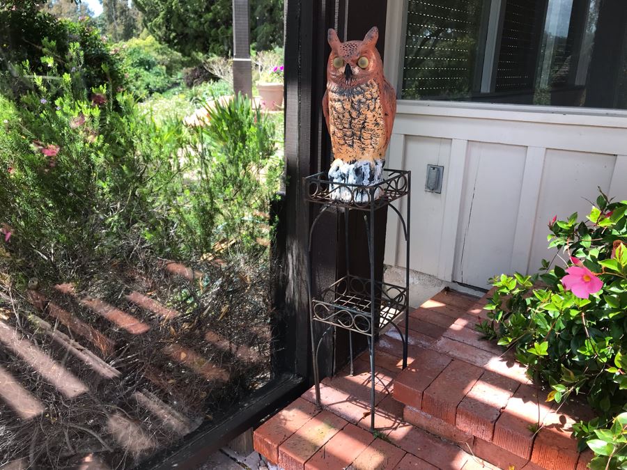 Metal 2-Tier Plant Stand 8W X 28H With Resin Owl Sculpture 16H [Photo 2]