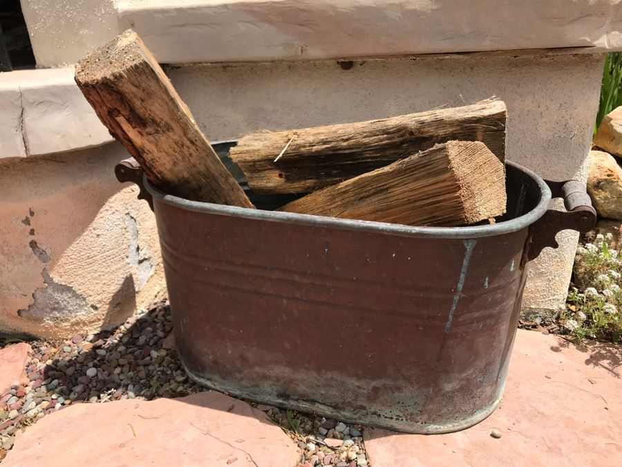 Copper Handled Bucket With Firewood 26W X 13D X 13H [Photo 2]