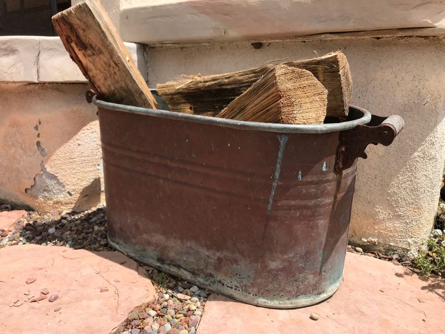 Copper Handled Bucket With Firewood 26W X 13D X 13H [Photo 3]