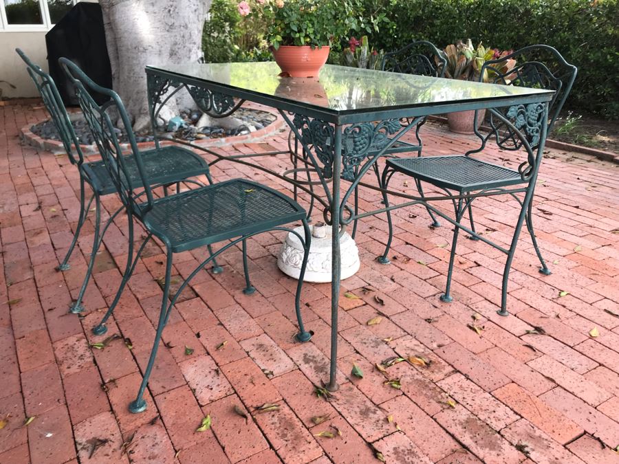 Wrought Iron Outdoor Patio Table With Glass Top And (4) Chairs 54W X 30D X 29.5H [Photo 4]