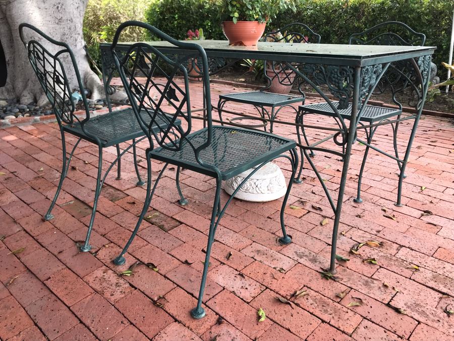 Wrought Iron Outdoor Patio Table With Glass Top And (4) Chairs 54W X 30D X 29.5H [Photo 3]