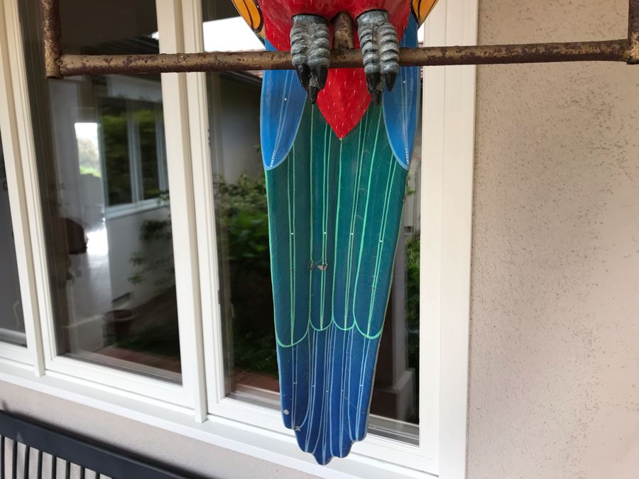 Large Vintage Hand Painted Parrot Sculpture Signed Ruvalcaba Mexico 17W X 43H [Photo 4]