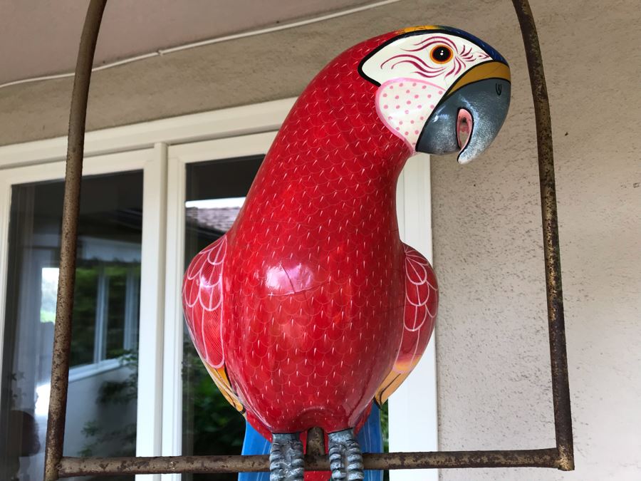 Large Vintage Hand Painted Parrot Sculpture Signed Ruvalcaba Mexico 17W X 43H [Photo 3]