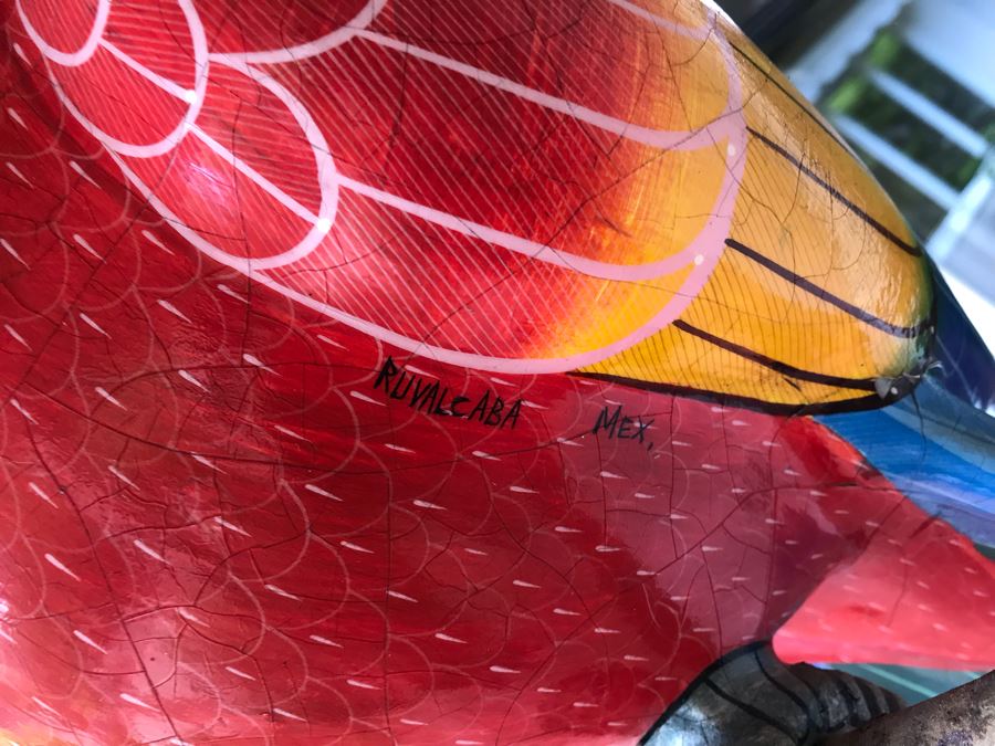 Large Vintage Hand Painted Parrot Sculpture Signed Ruvalcaba Mexico 17W X 43H [Photo 5]