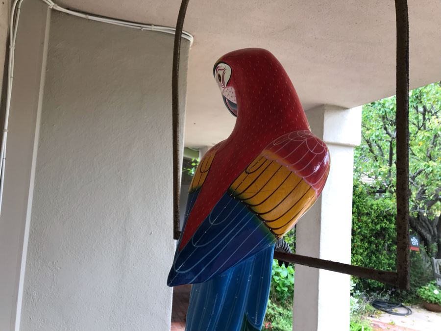 Large Vintage Hand Painted Parrot Sculpture Signed Ruvalcaba Mexico 17W X 43H [Photo 7]