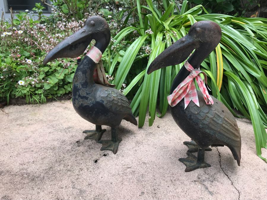 Pair Of Metal Pelican Garden Statuary Sculptures 12W X 16H [Photo 1]